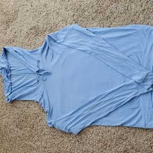 Sky blue, light weight long-sleeved shirt with hood